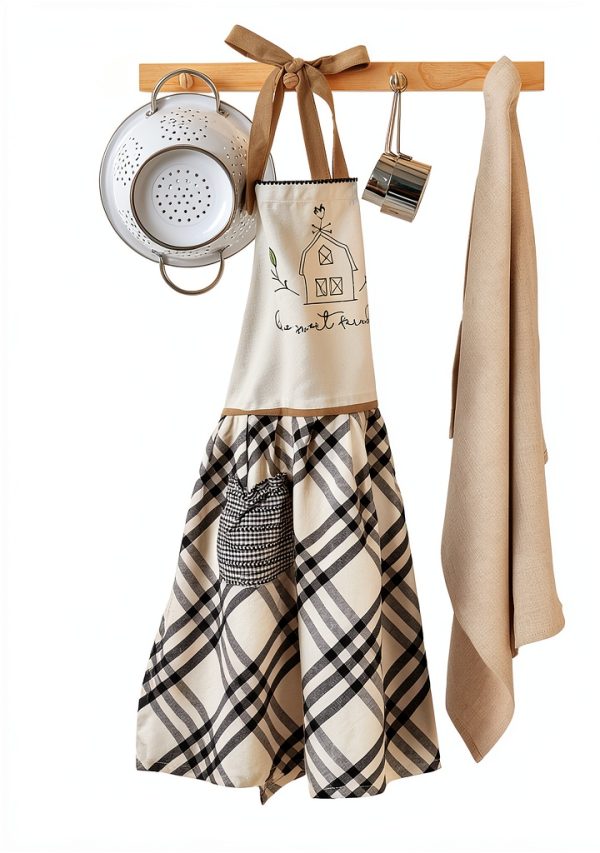 DII Cotton Apron Plaid Design Kitchen Cooking Protection-2