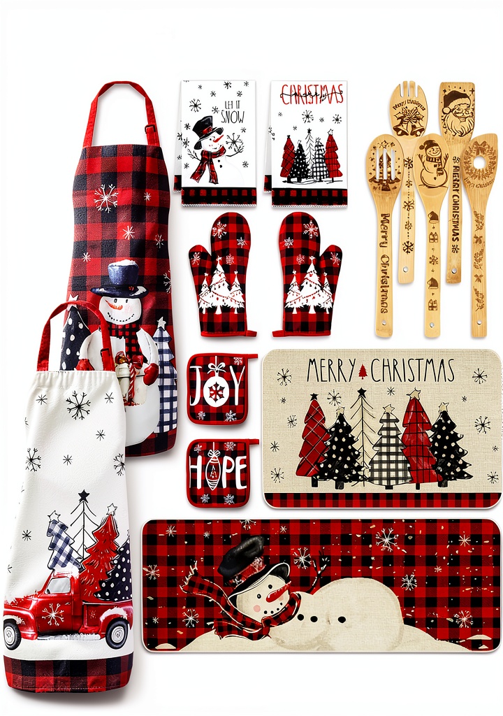 Christmas kitchen set displayed on a festive countertop