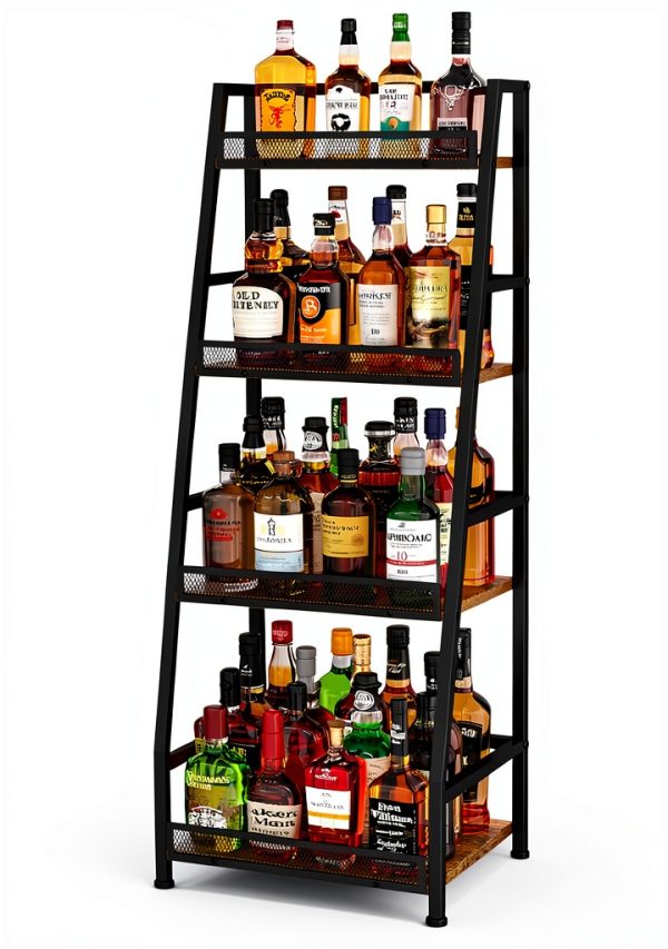 Hayexiha 4-Tier Trapezoid Wine Rack Iron Wood Vintage Brown-0