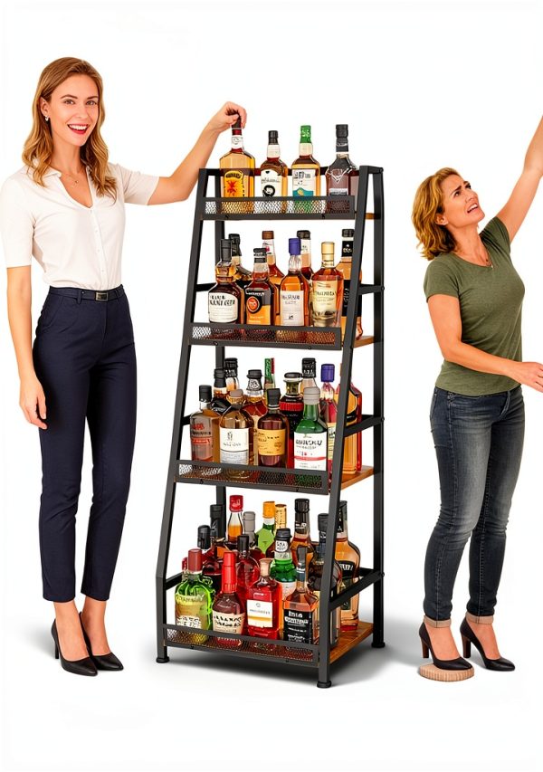 Hayexiha 4-Tier Trapezoid Wine Rack Iron Wood Vintage Brown-2