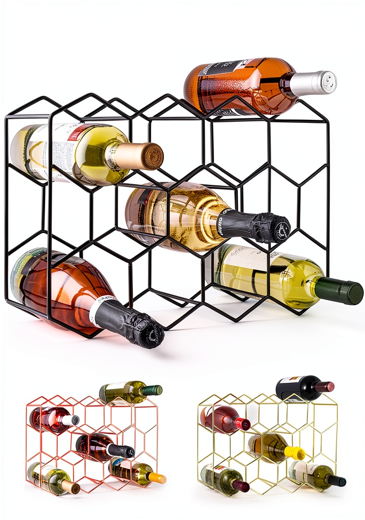 Gusto Nostro black wine rack on a kitchen countertop