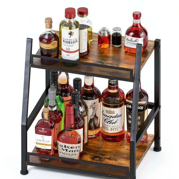 Hayexiha 4-Tier Trapezoid Wine Rack Iron Wood Vintage Brown-4