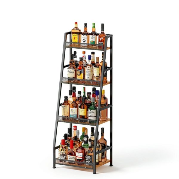 Hayexiha 4-Tier Trapezoid Wine Rack Iron Wood Vintage Brown-5