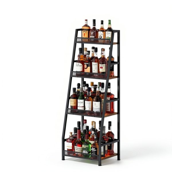 Hayexiha 4-Tier Trapezoid Wine Rack Iron Wood Vintage Brown-3