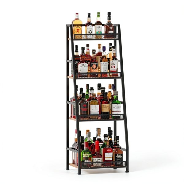 Hayexiha 4-Tier Trapezoid Wine Rack Iron Wood Vintage Brown-7