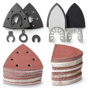 127Pcs Oscillating Tool Sanding Pad Kit, 2Pcs Triangle Sanding Pads, 2Pcs Finger Sanding Pad, 120Pcs Sandpaper and 3Pcs Adapters for Wood Plaster Polish Sanding, & Other Surfaces-0