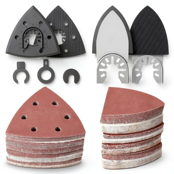 127Pcs Oscillating Tool Sanding Pad Kit, 2Pcs Triangle Sanding Pads, 2Pcs Finger Sanding Pad, 120Pcs Sandpaper and 3Pcs Adapters for Wood Plaster Polish Sanding, & Other Surfaces-0